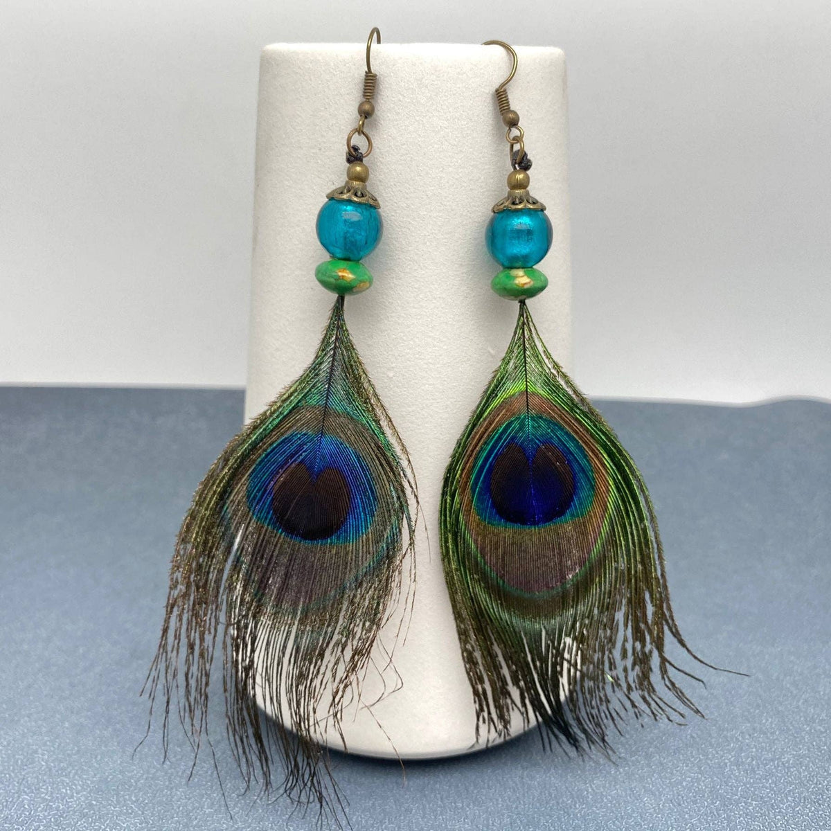 Peacock Feather Glazed Beads Charm Dangle Earrings