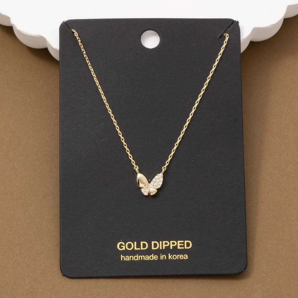 Gold Dipped Pave Cz Butterfly Pendant Necklace