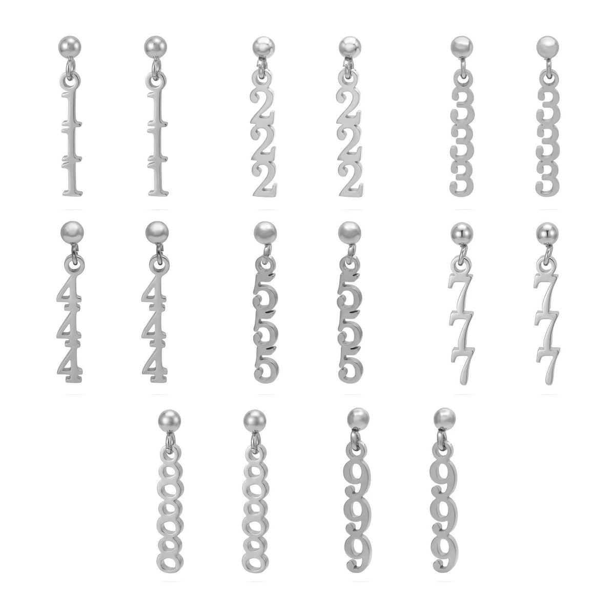 24PC 18K Gold Stainless Steel Angel Number Earring Set