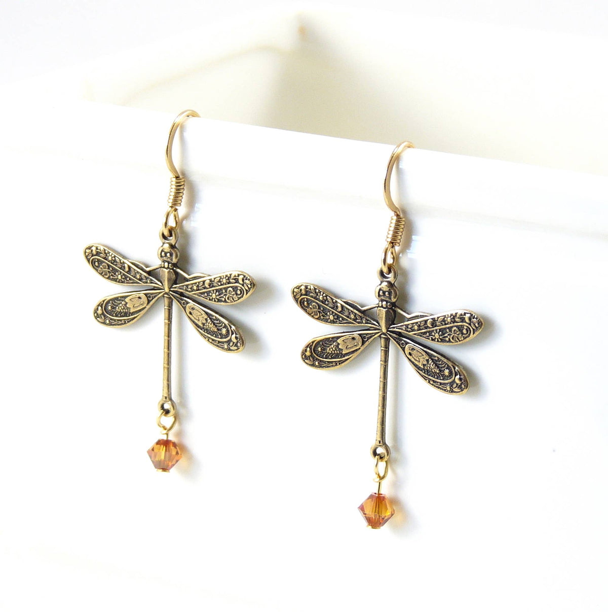 Brass Dragon Fly Earrings - 4 Color Choices
