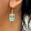 Colored Metal Enameled Owl Earrings - 4 Colors