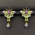 Vintage Green Enamel Moth Dangle Earrings