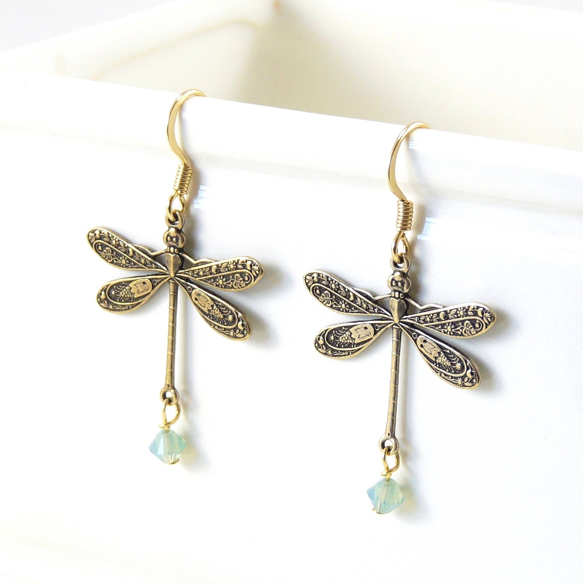 Brass Dragon Fly Earrings - 4 Color Choices