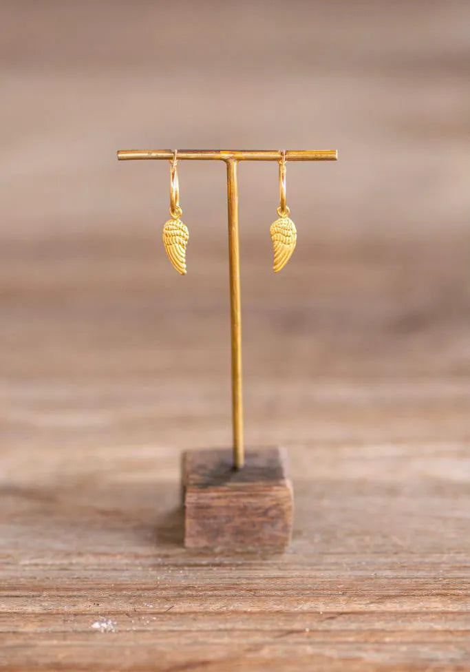 She Who Flies Signature Angel Wing French Hook Earrings, 22kt GOLD PLATED