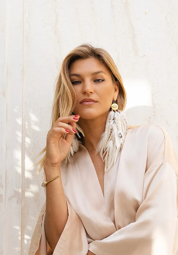 She Who Expresses — Cream Feather Earrings (Small)